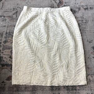 Vintage Carmen Marc Valvo Ivory Beaded Pencil Skirt Gold Sheen Elegant Sz 10